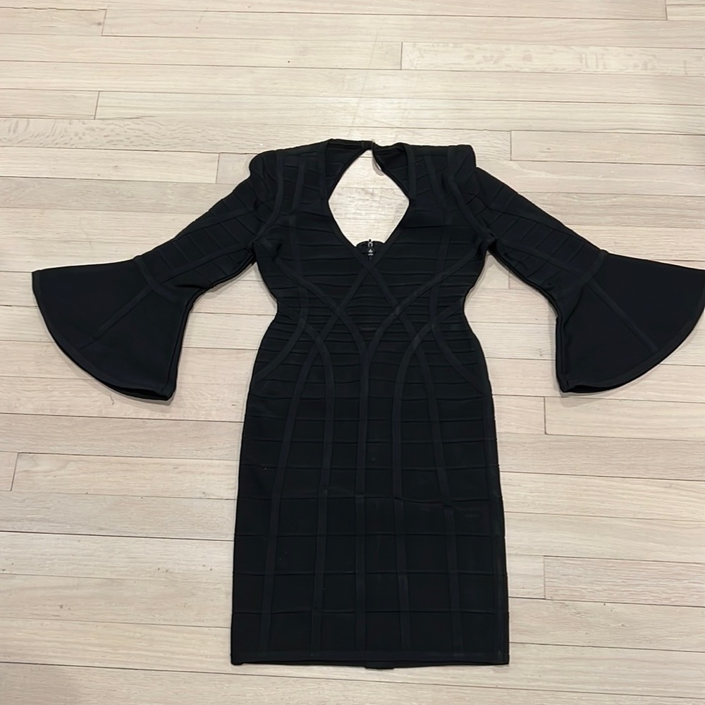 Herve Leger bandage dress with gorgeous bell sleeves. Black. Size S